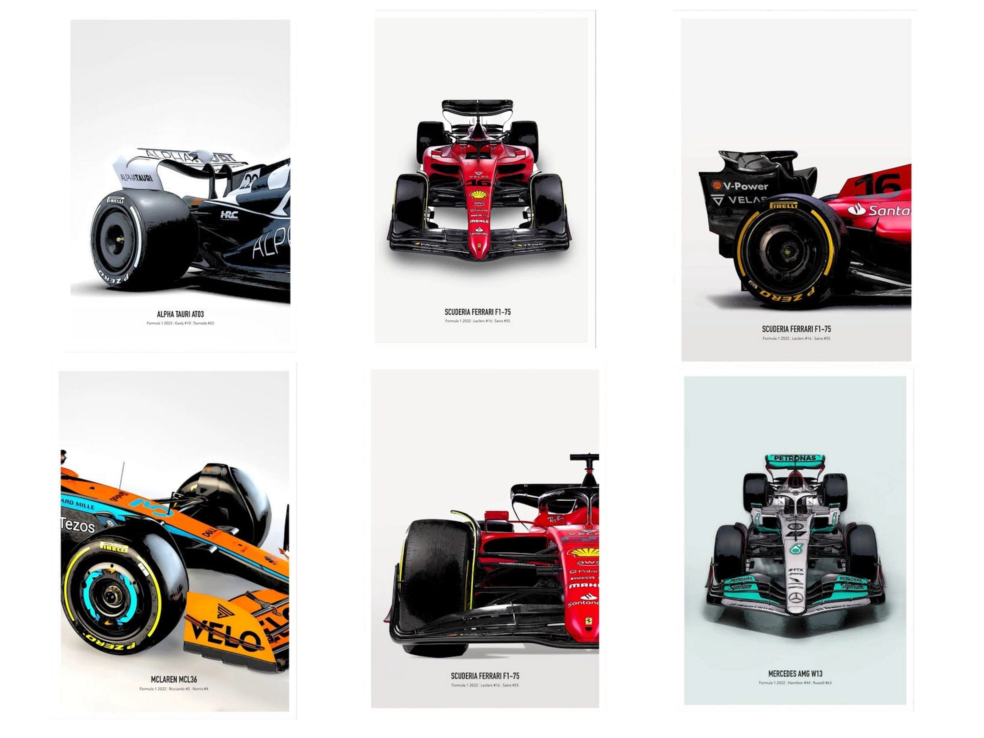 Poster Formel 1 Rennwagen Grand Prix Rennfahrer Namen Wagen Nummer ·  Deko Print ohne Rahmen