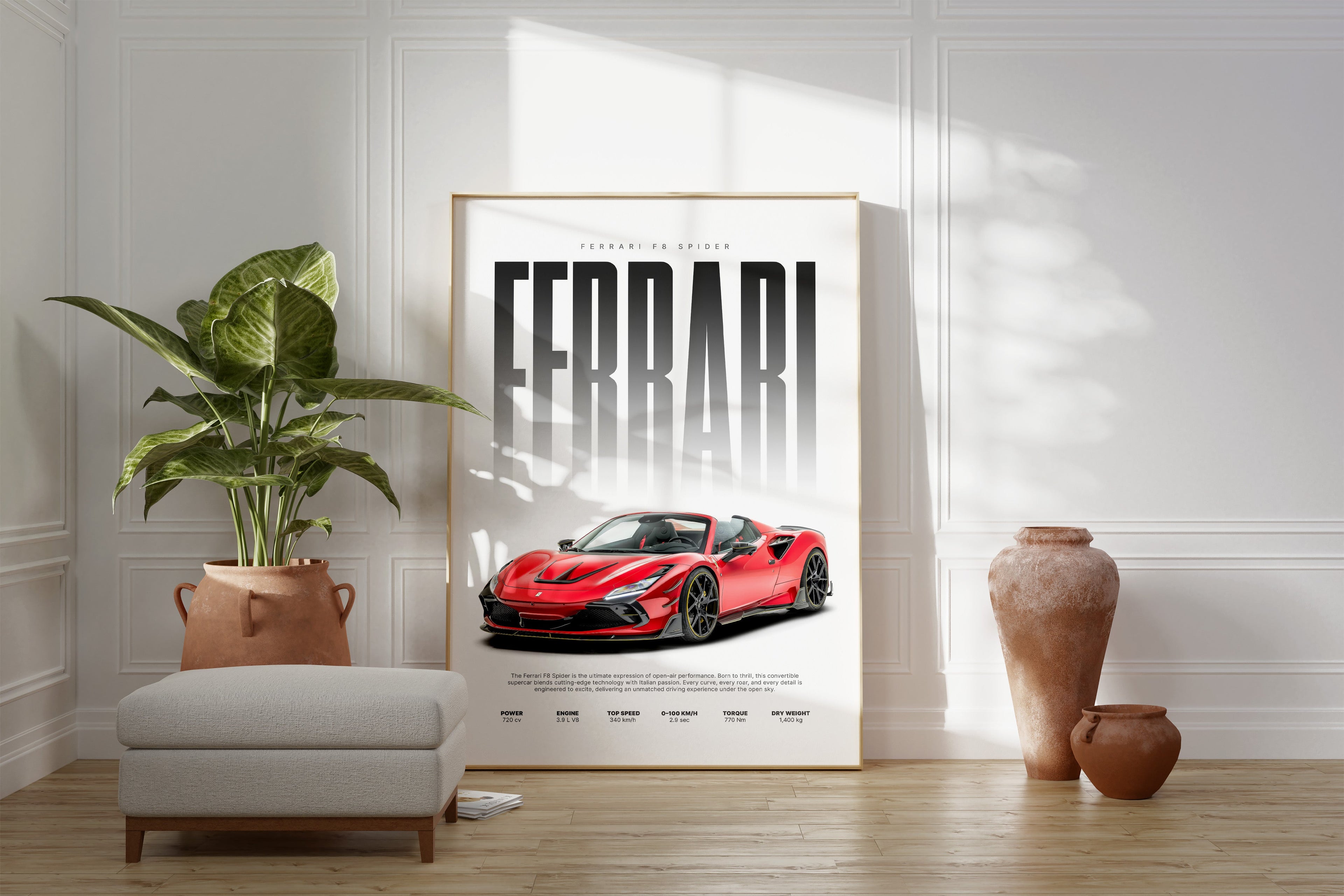 Roter Supersportwagen Poster · Geschenkidee · Cabrio Auto Wandbild · Deko Print ohne Rahmen
