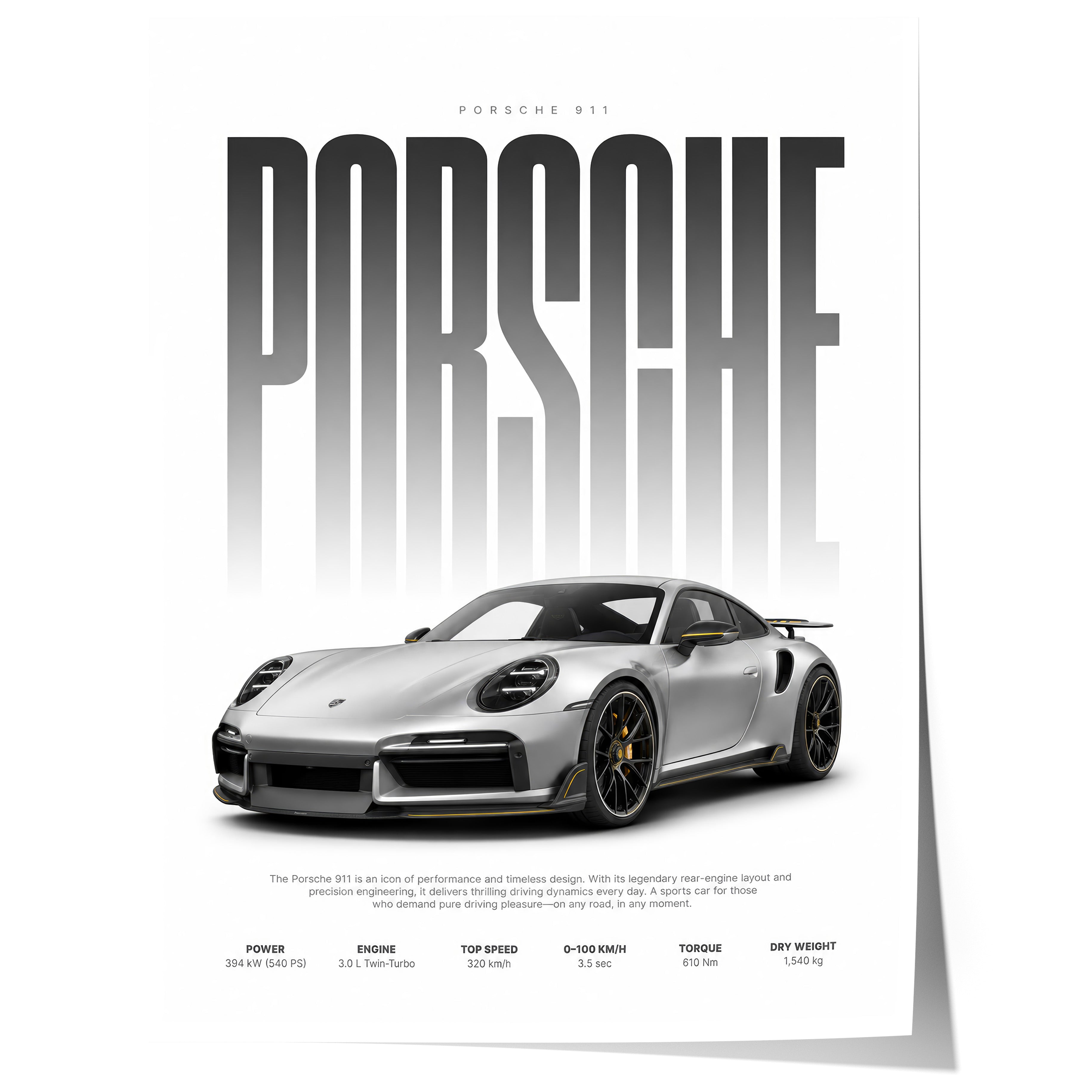 Silberner Sportwagen Poster · Geschenkidee · Luxus Coupé Wandbild · Deko Print ohne Rahmen