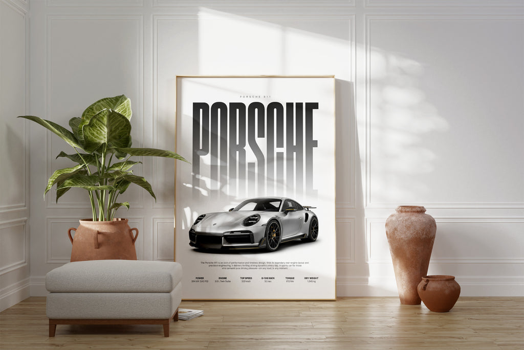 Silberner Sportwagen Poster · Geschenkidee · Luxus Coupé Wandbild · Deko Print ohne Rahmen