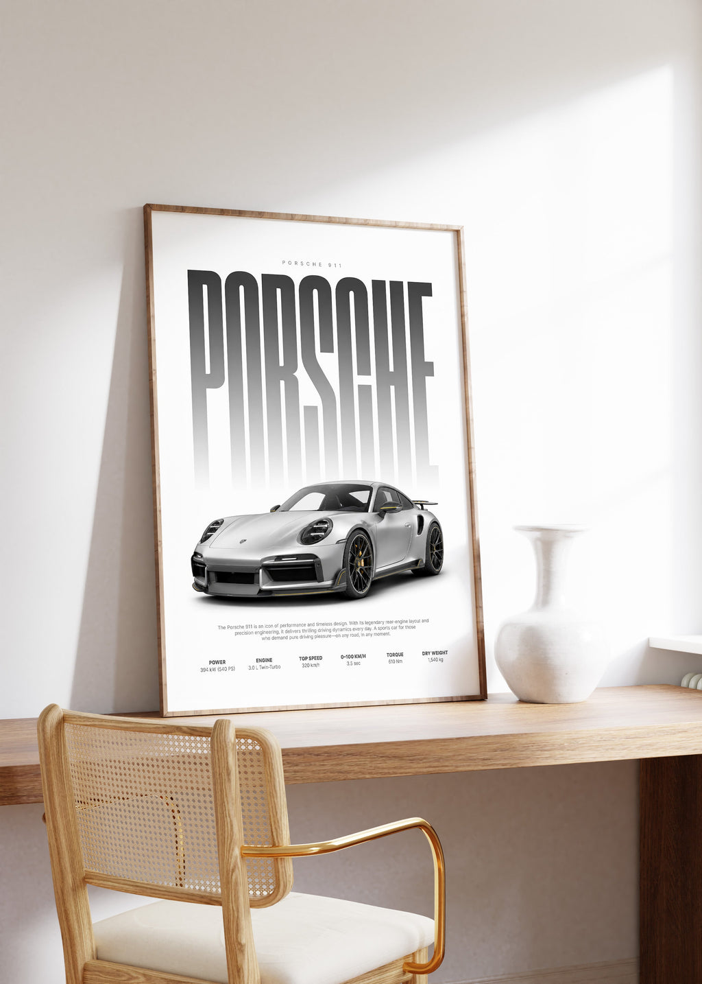 Silberner Sportwagen Poster · Geschenkidee · Luxus Coupé Wandbild · Deko Print ohne Rahmen
