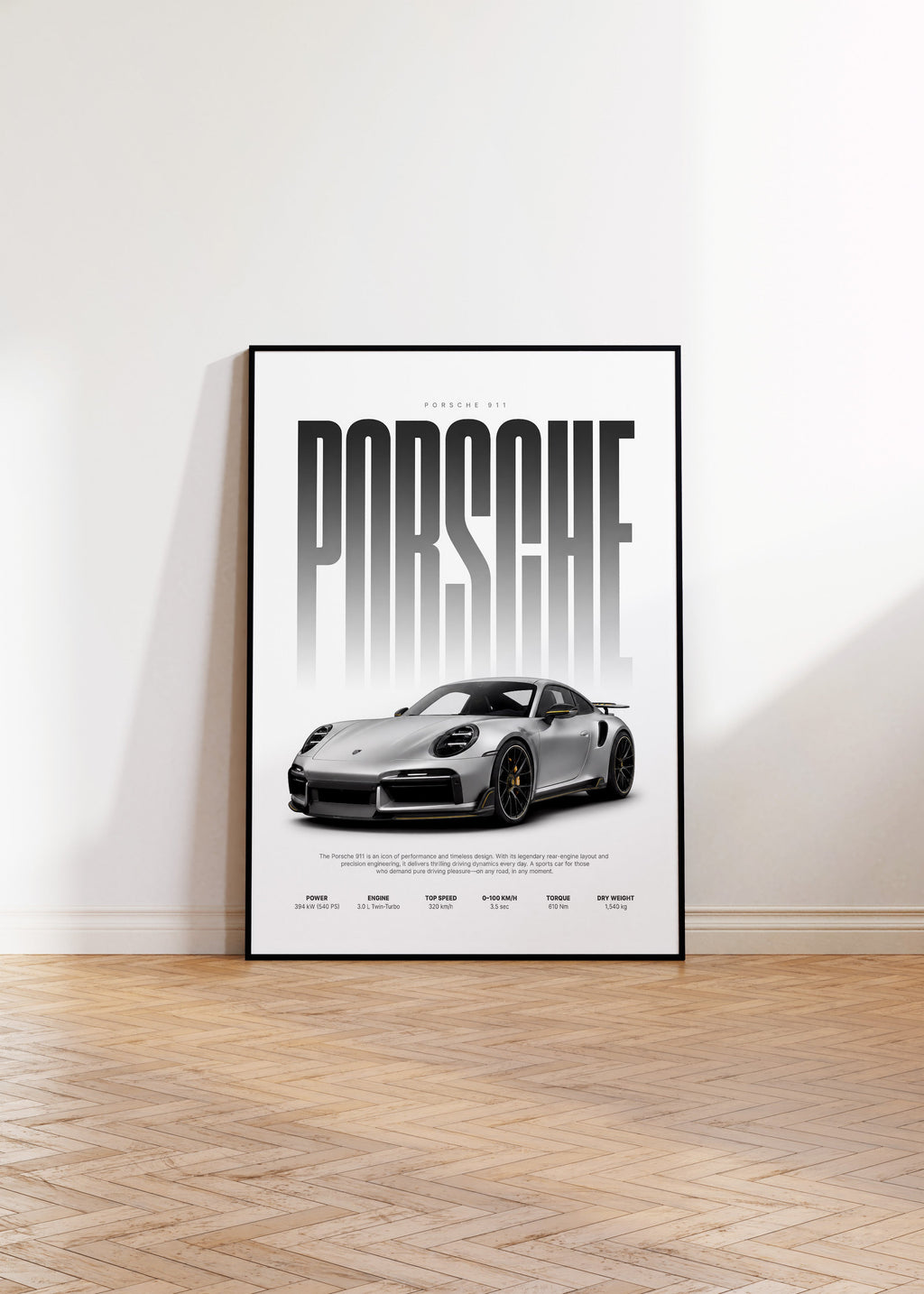 Silberner Sportwagen Poster · Geschenkidee · Luxus Coupé Wandbild · Deko Print ohne Rahmen