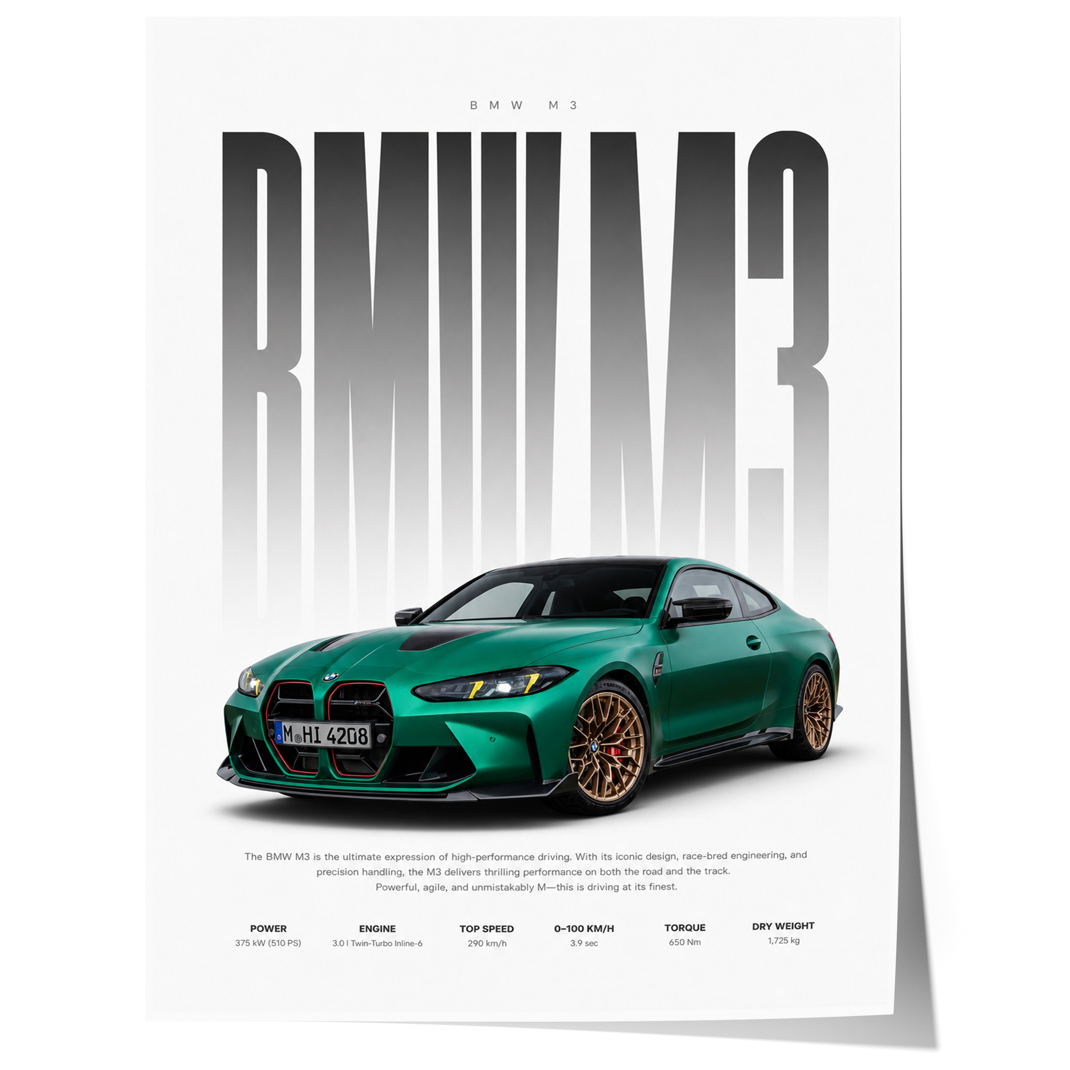 Sportwagen Poster Grün · Geschenkidee · Performance Coupé Wandbild · Motorsport Deko Print ohne Rahmen