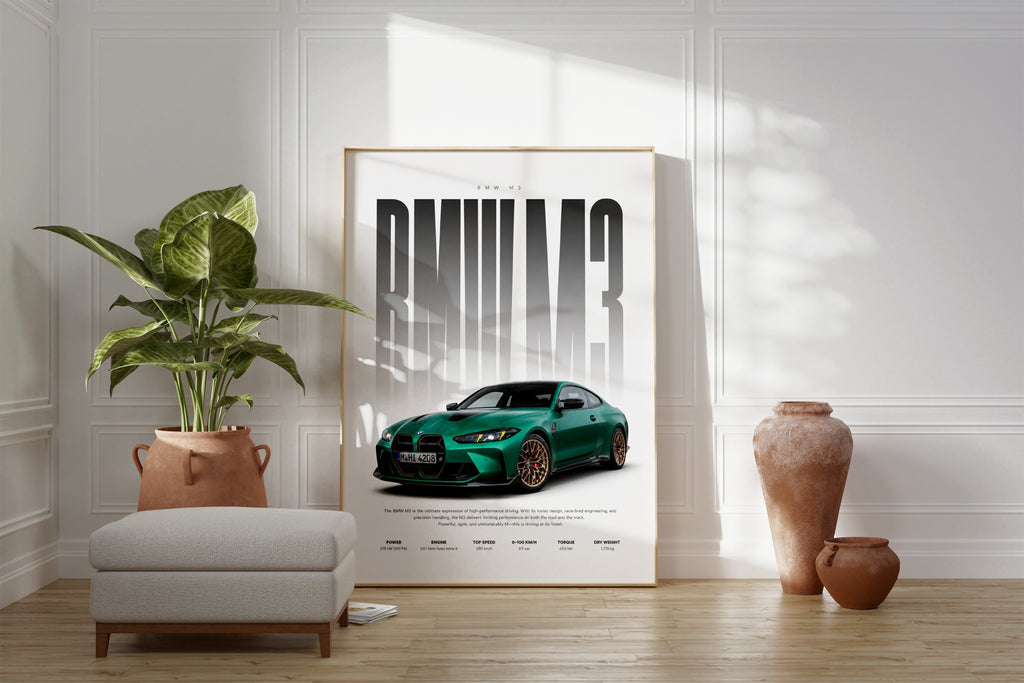 Sportwagen Poster Grün · Geschenkidee · Performance Coupé Wandbild · Motorsport Deko Print ohne Rahmen