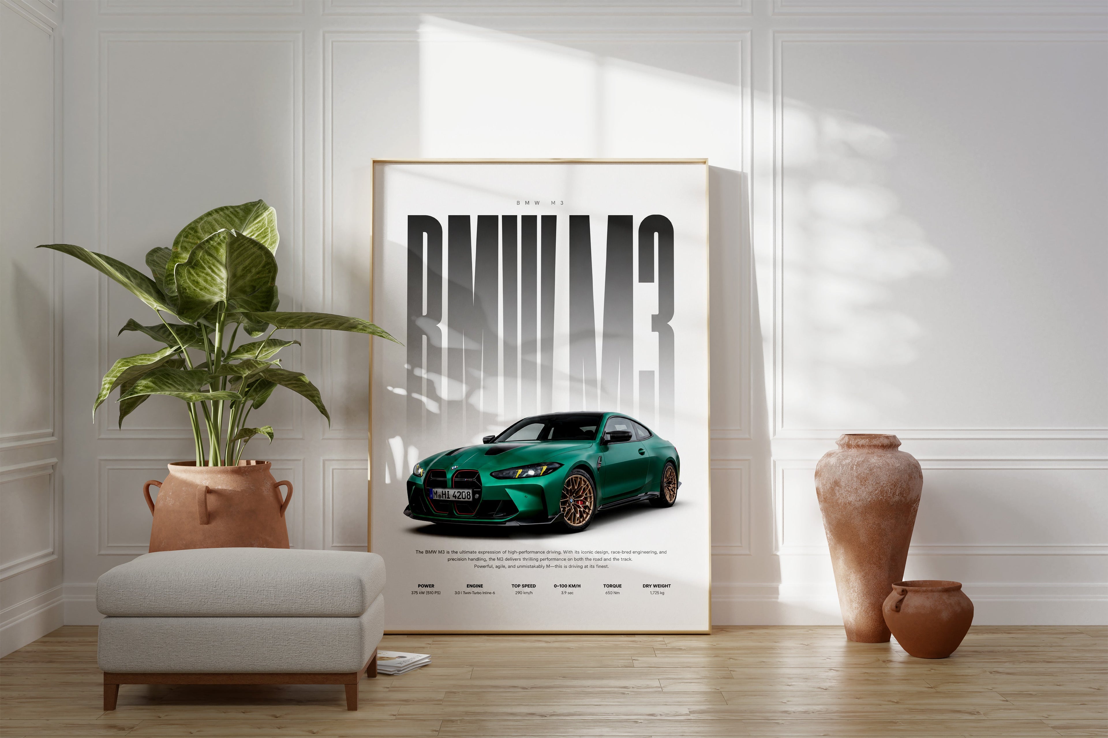 Sportwagen Poster Grün · Geschenkidee · Performance Coupé Wandbild · Motorsport Deko Print ohne Rahmen