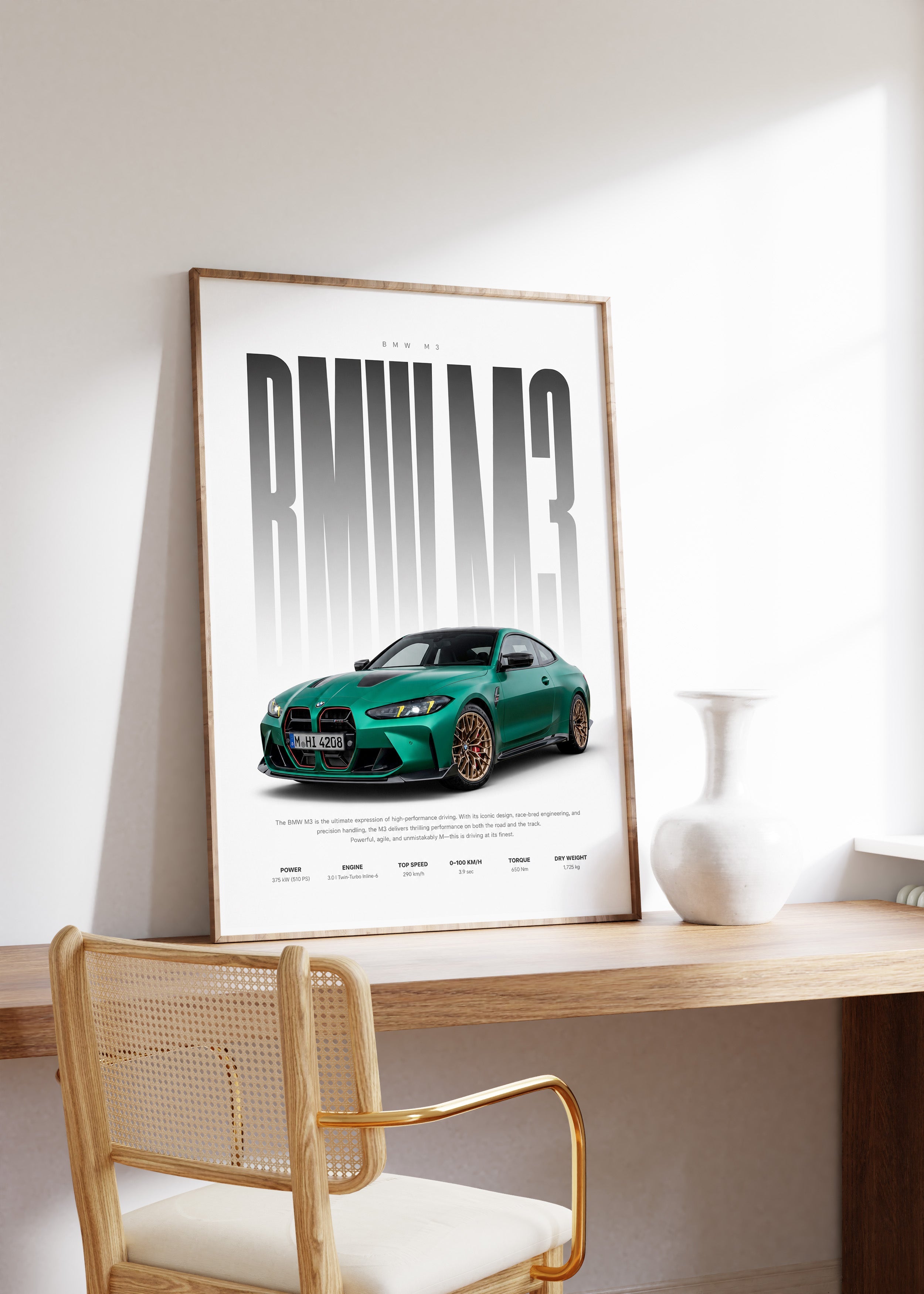 Sportwagen Poster Grün · Geschenkidee · Performance Coupé Wandbild · Motorsport Deko Print ohne Rahmen