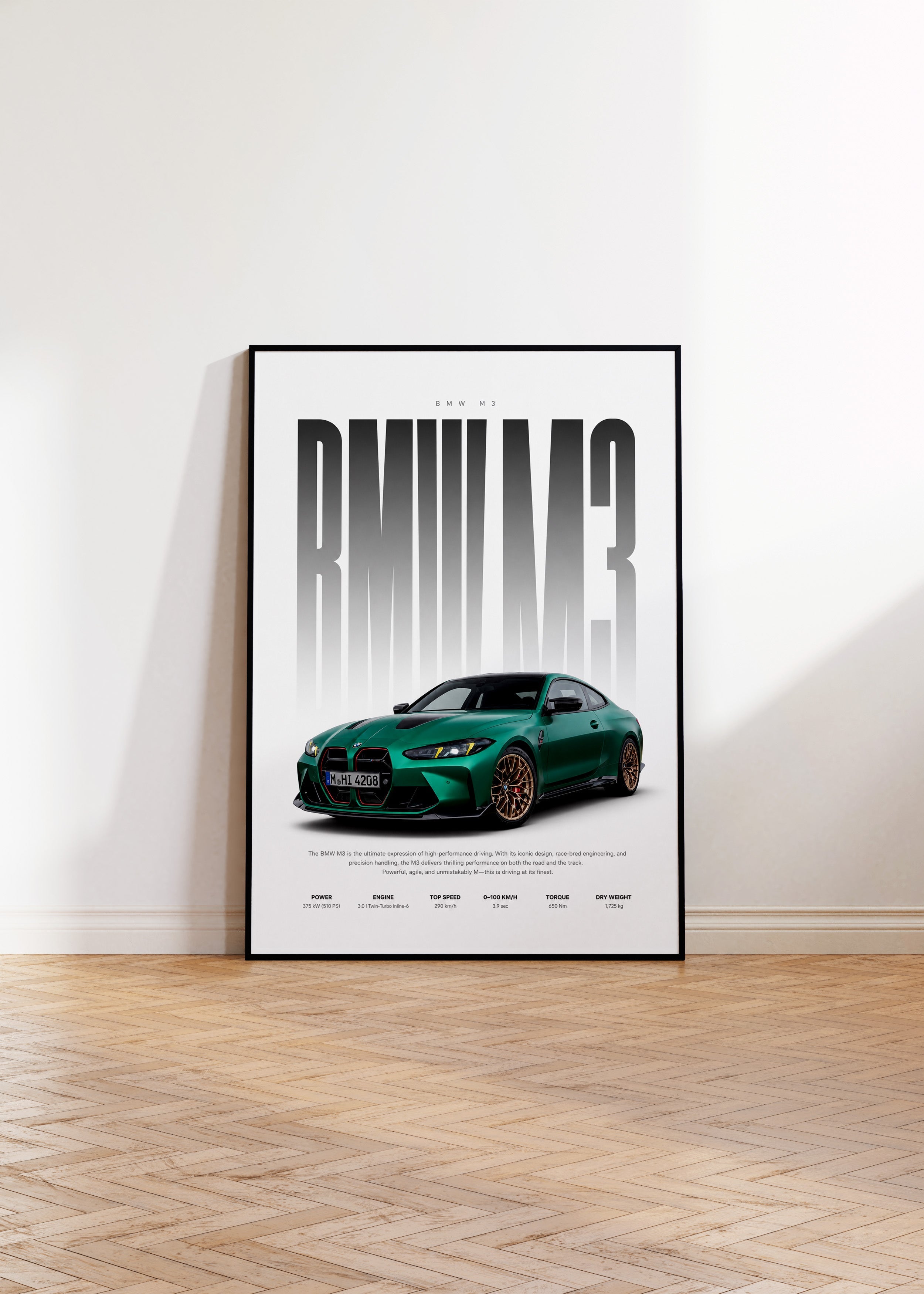 Sportwagen Poster Grün · Geschenkidee · Performance Coupé Wandbild · Motorsport Deko Print ohne Rahmen