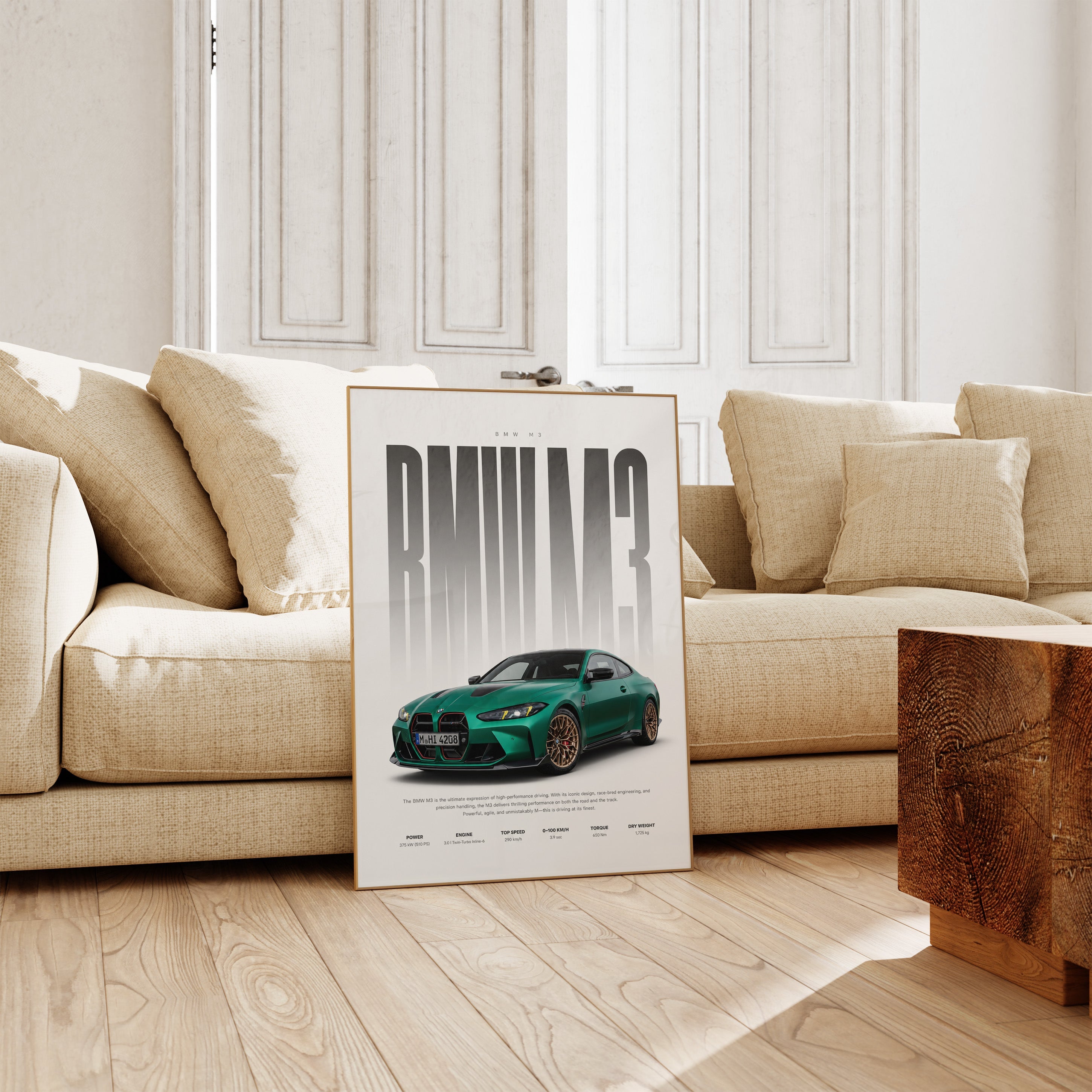 Sportwagen Poster Grün · Geschenkidee · Performance Coupé Wandbild · Motorsport Deko Print ohne Rahmen