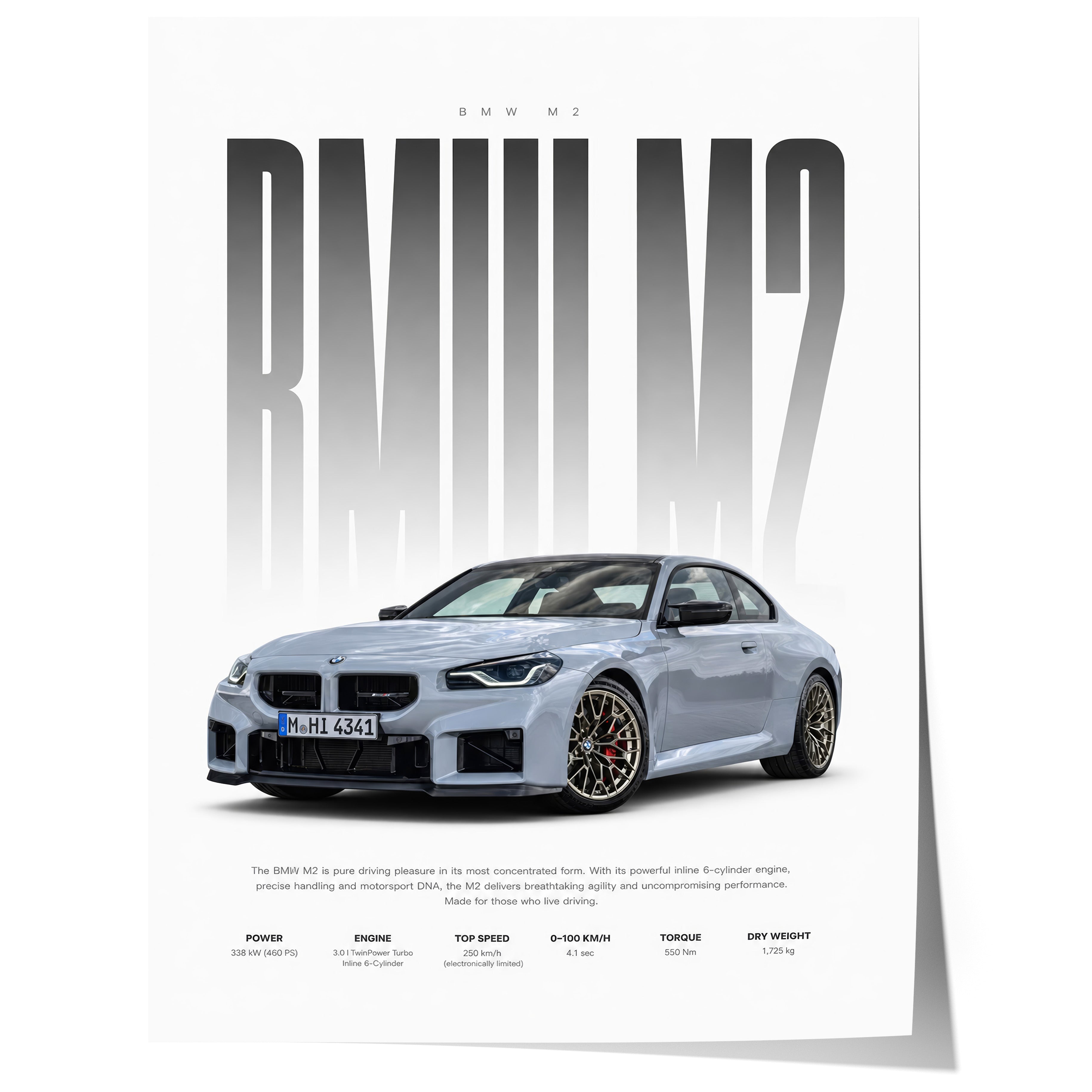 Sportwagen Coupé Poster Hellgrau · Geschenkidee · Performance Auto Wandbild · Deko Print ohne Rahmen