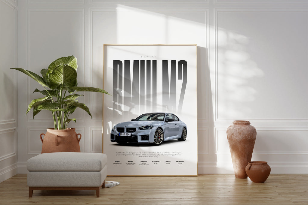 Sportwagen Coupé Poster Hellgrau · Geschenkidee · Performance Auto Wandbild · Deko Print ohne Rahmen