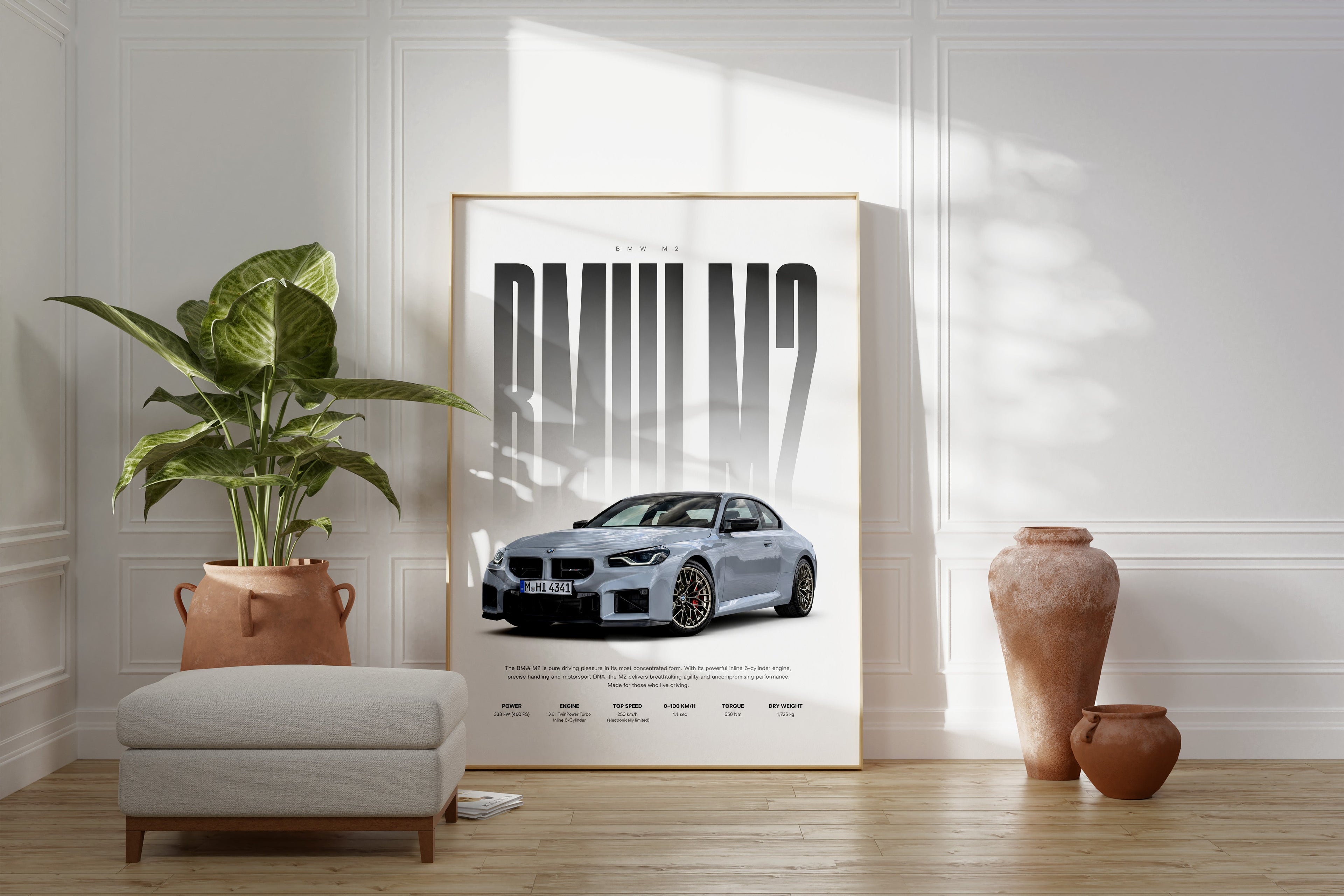 Sportwagen Coupé Poster Hellgrau · Geschenkidee · Performance Auto Wandbild · Deko Print ohne Rahmen