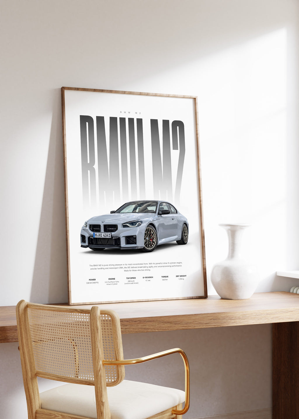 Sportwagen Coupé Poster Hellgrau · Geschenkidee · Performance Auto Wandbild · Deko Print ohne Rahmen