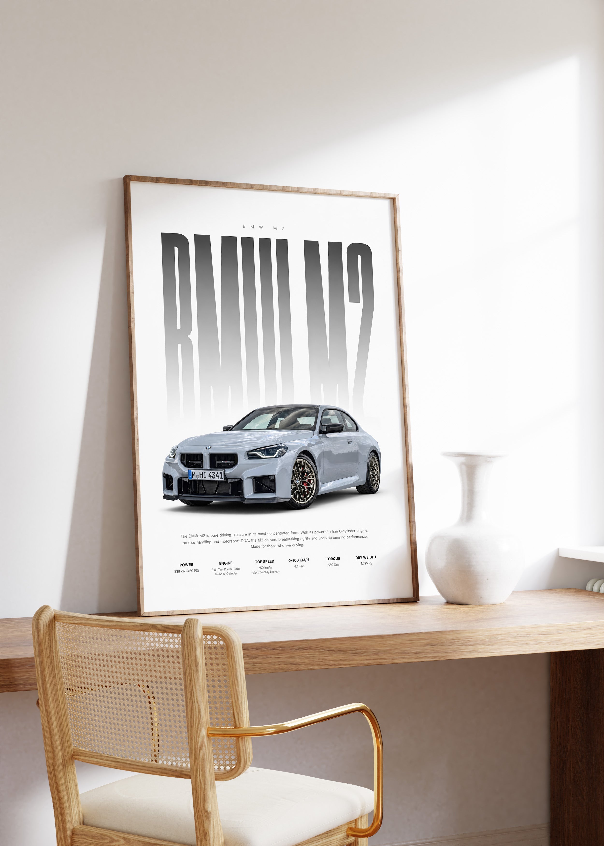 Sportwagen Coupé Poster Hellgrau · Geschenkidee · Performance Auto Wandbild · Deko Print ohne Rahmen