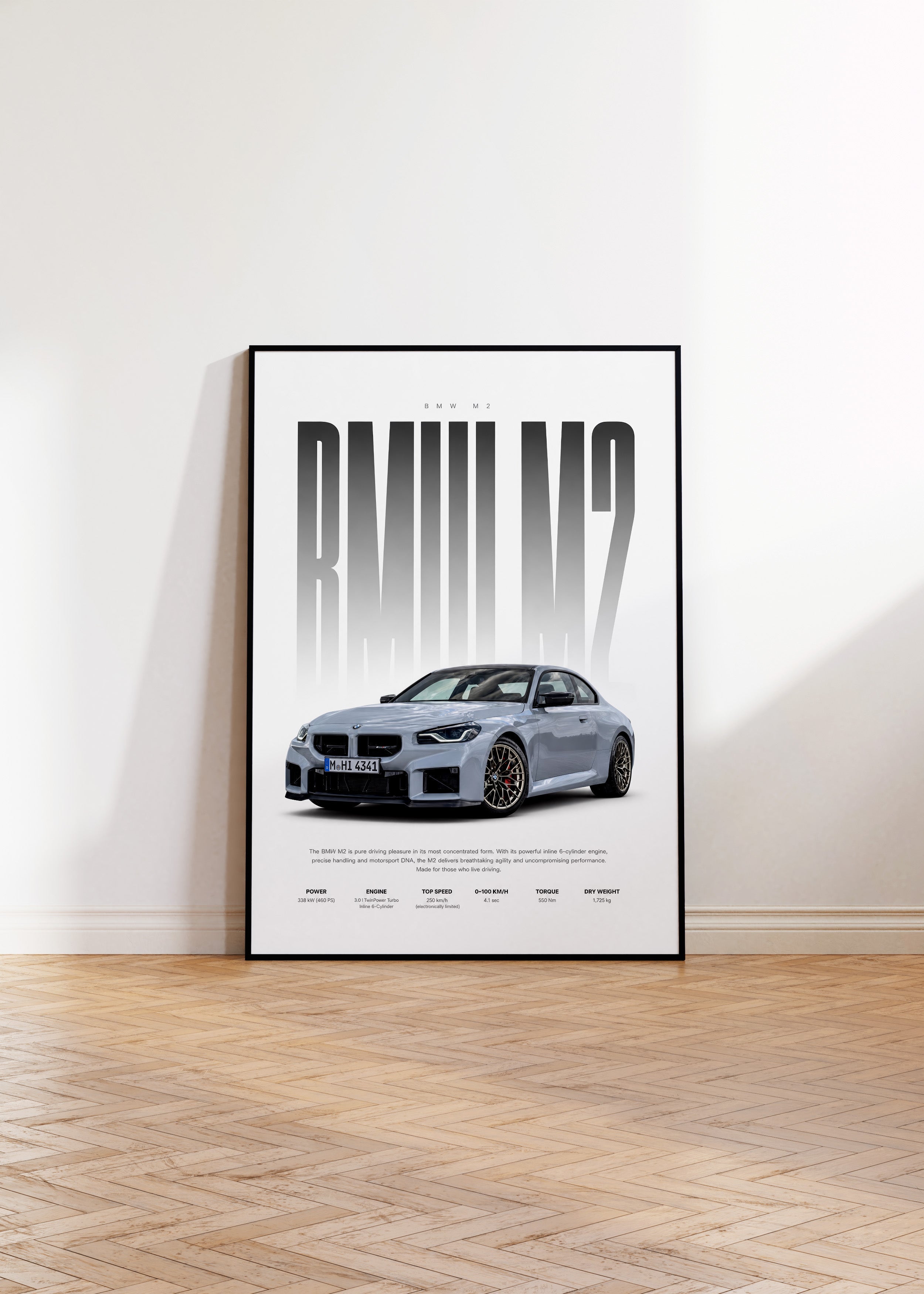Sportwagen Coupé Poster Hellgrau · Geschenkidee · Performance Auto Wandbild · Deko Print ohne Rahmen