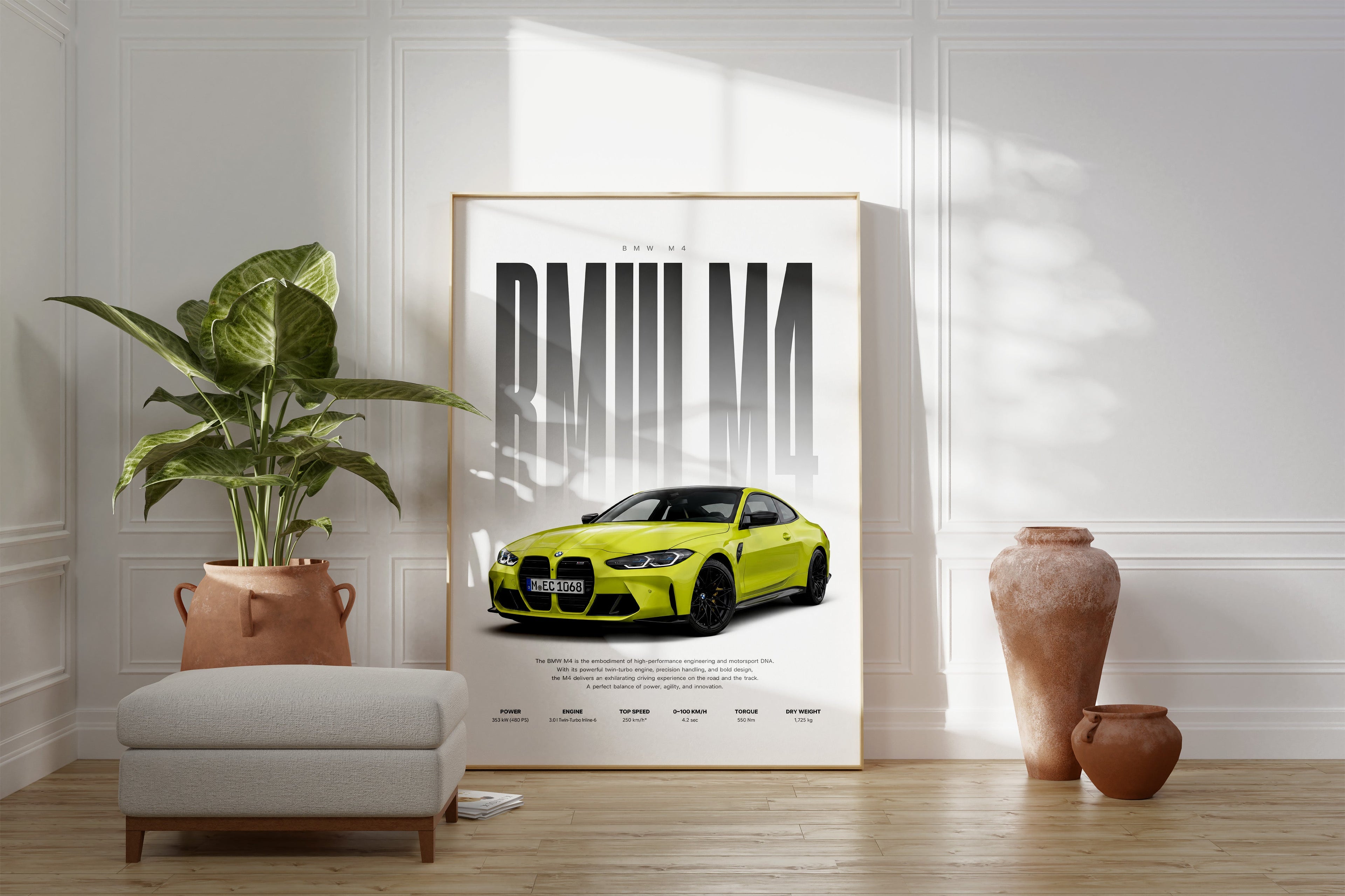 Sportwagen Poster Gelb · Geschenkidee · Performance Coupé Wandbild · Deko Print ohne Rahmen