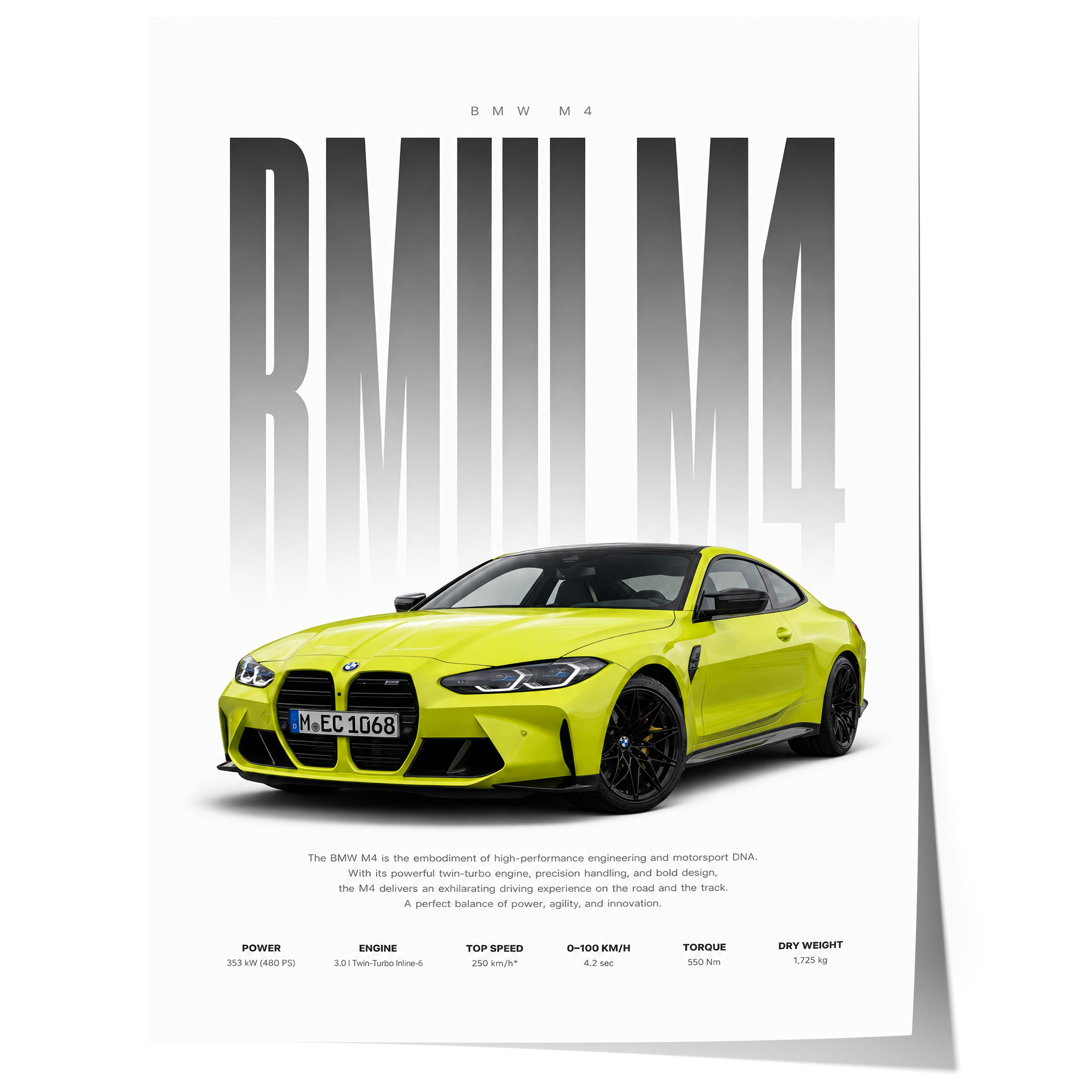 Sportwagen Poster Gelb · Geschenkidee · Performance Coupé Wandbild · Deko Print ohne Rahmen