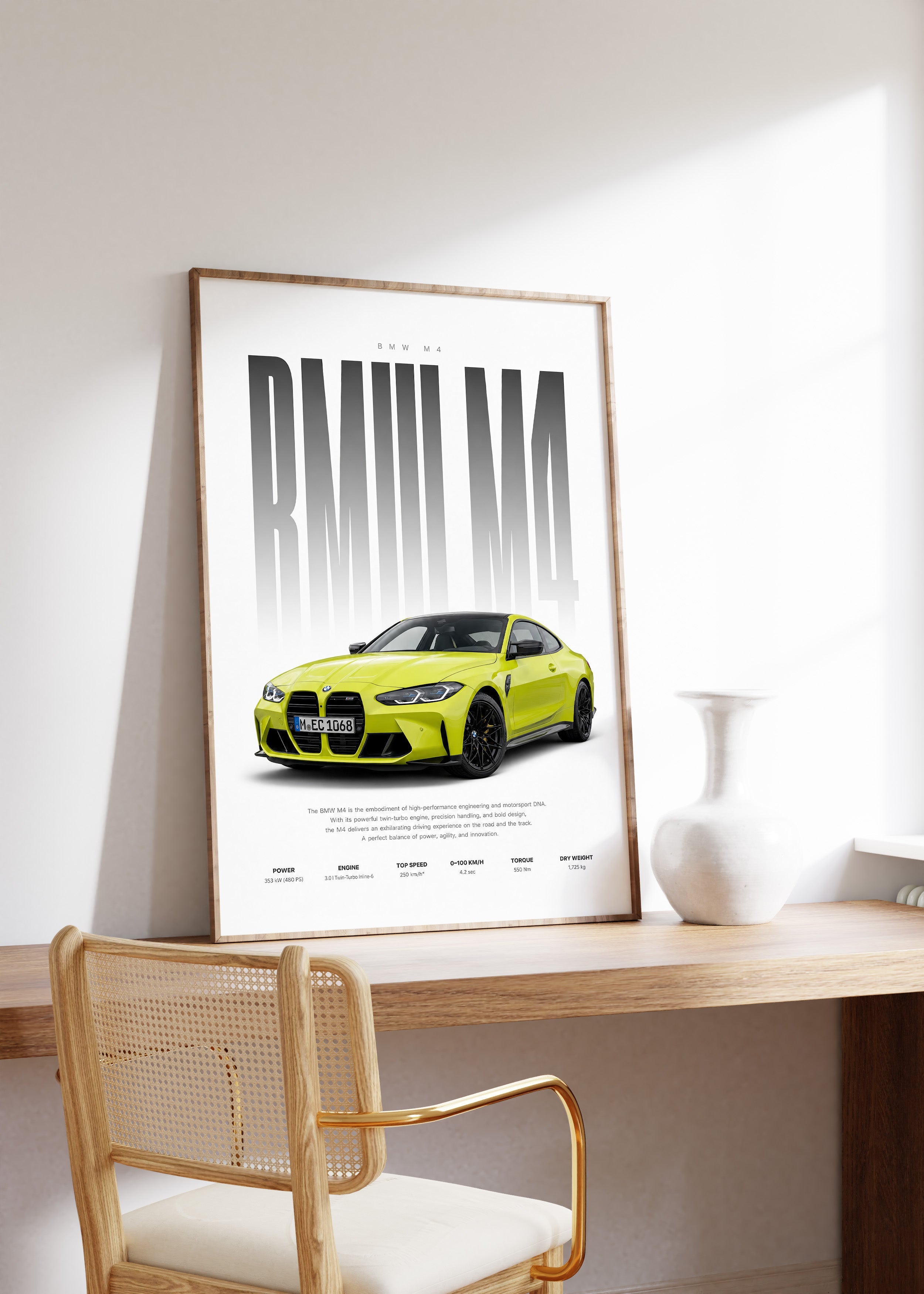Sportwagen Poster Gelb · Geschenkidee · Performance Coupé Wandbild · Deko Print ohne Rahmen
