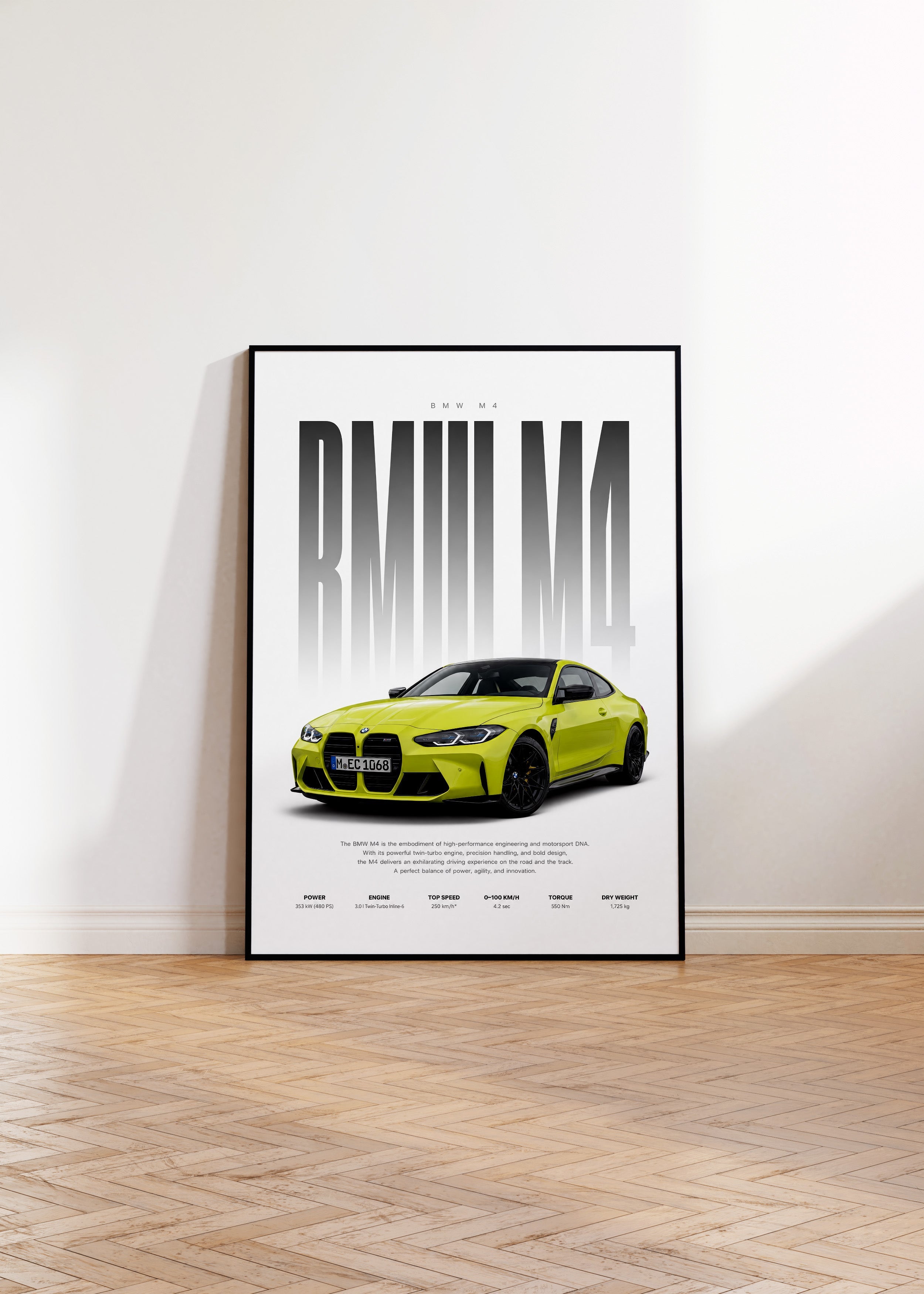 Sportwagen Poster Gelb · Geschenkidee · Performance Coupé Wandbild · Deko Print ohne Rahmen