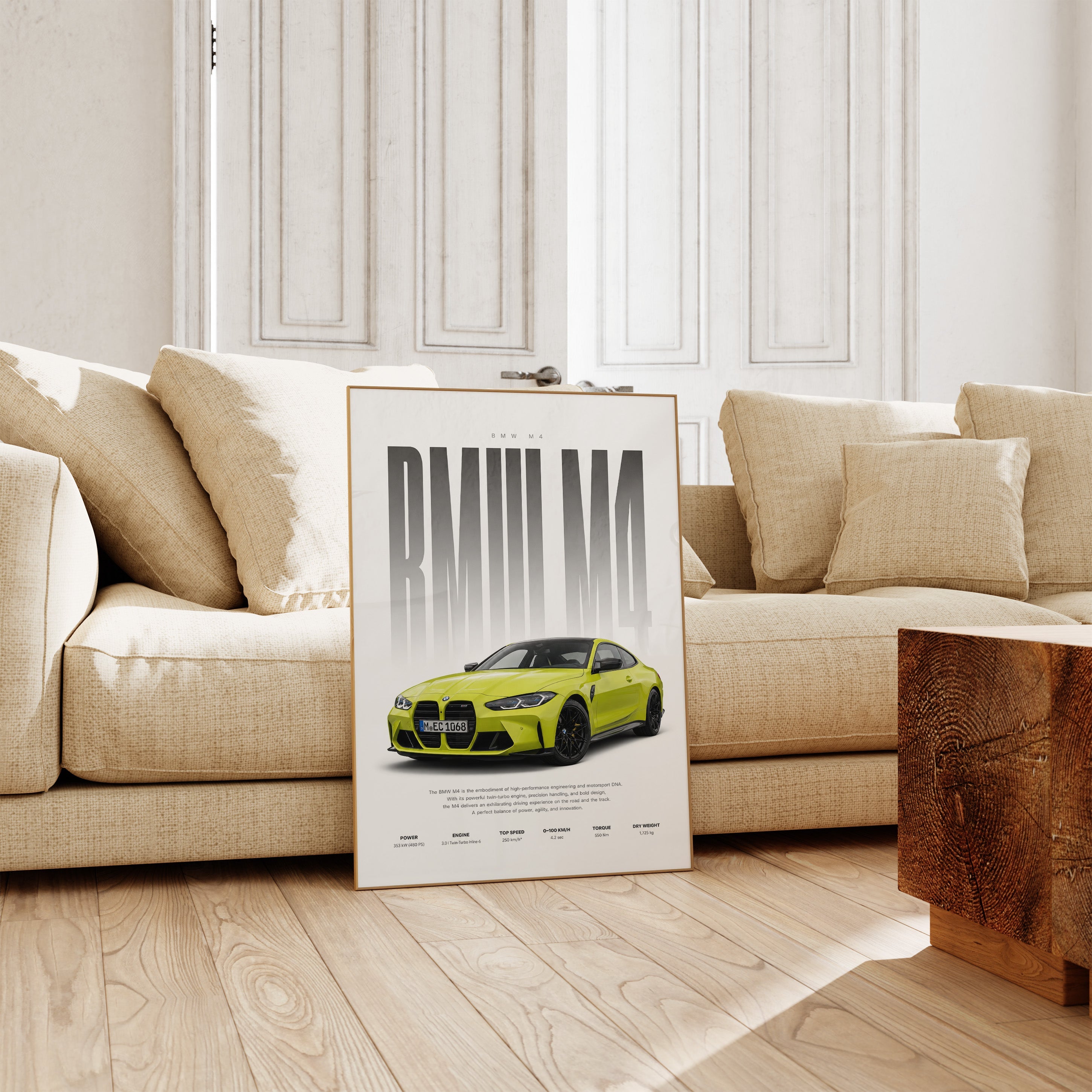 Sportwagen Poster Gelb · Geschenkidee · Performance Coupé Wandbild · Deko Print ohne Rahmen