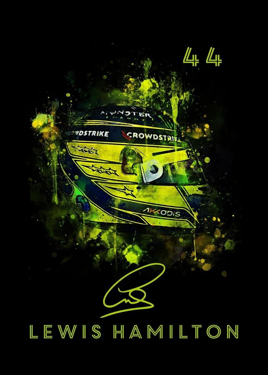 Poster Formel 1 Helm Aquarell Rennfahrer Name Unterschrift Rennnummer · Deko Print ohne Rahmen