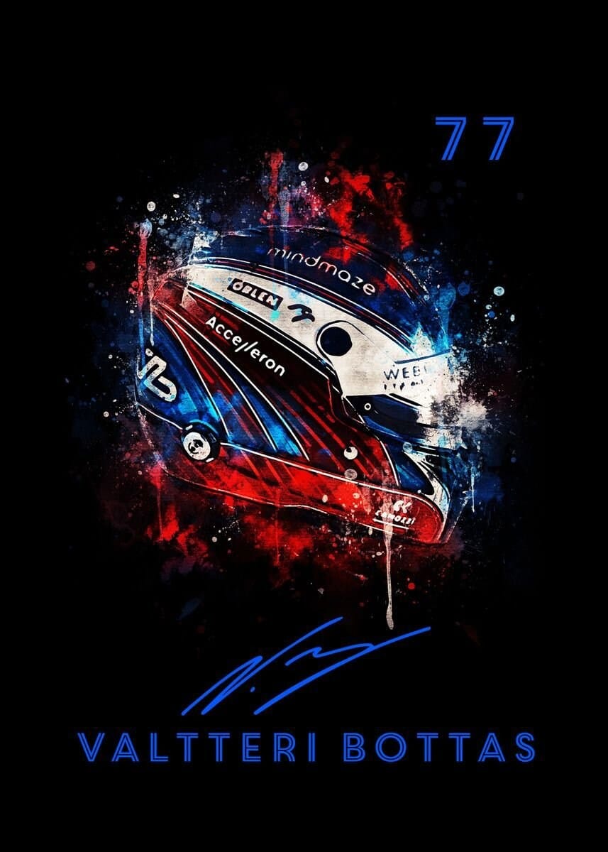 Poster Formel 1 Helm Aquarell Rennfahrer Name Unterschrift Rennnummer · Deko Print ohne Rahmen