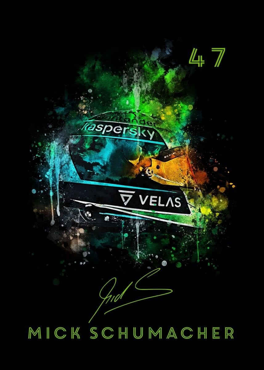 Poster Formel 1 Helm Aquarell Rennfahrer Name Unterschrift Rennnummer · Deko Print ohne Rahmen