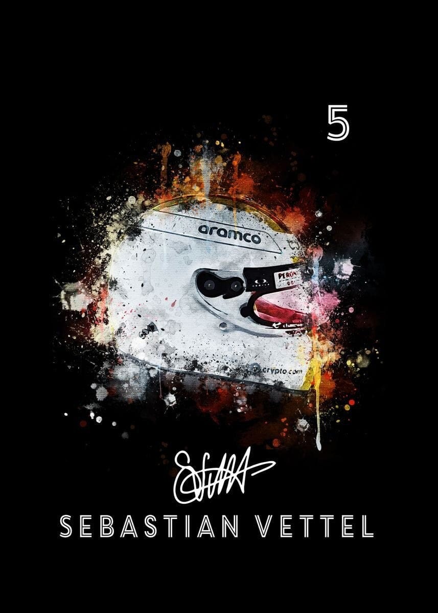 Poster Formel 1 Helm Aquarell Rennfahrer Name Unterschrift Rennnummer · Deko Print ohne Rahmen