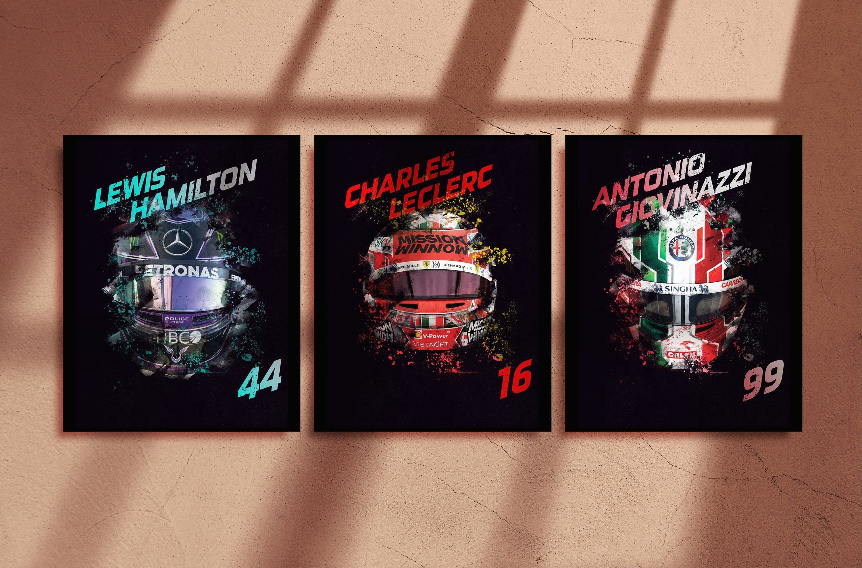 Poster Formel 1 Helme Rennfahrer Fahrernummer · Deko Print ohne Rahmen