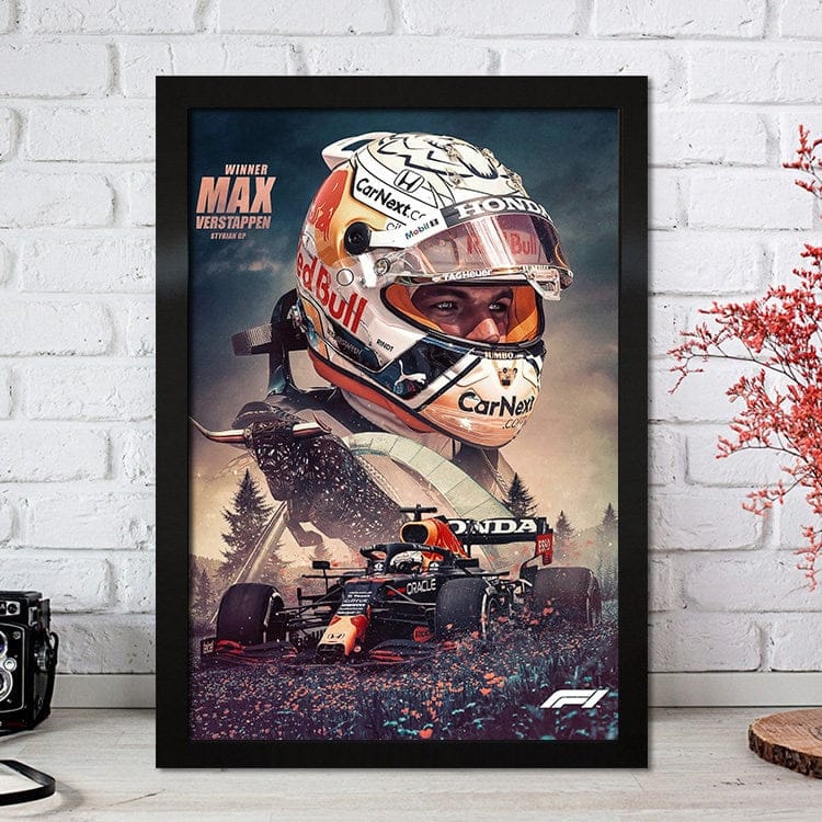 Poster Formel 1 Max Verstappen Rennfahrer Helm Rennwagen Red Bull · Deko Print ohne Rahmen