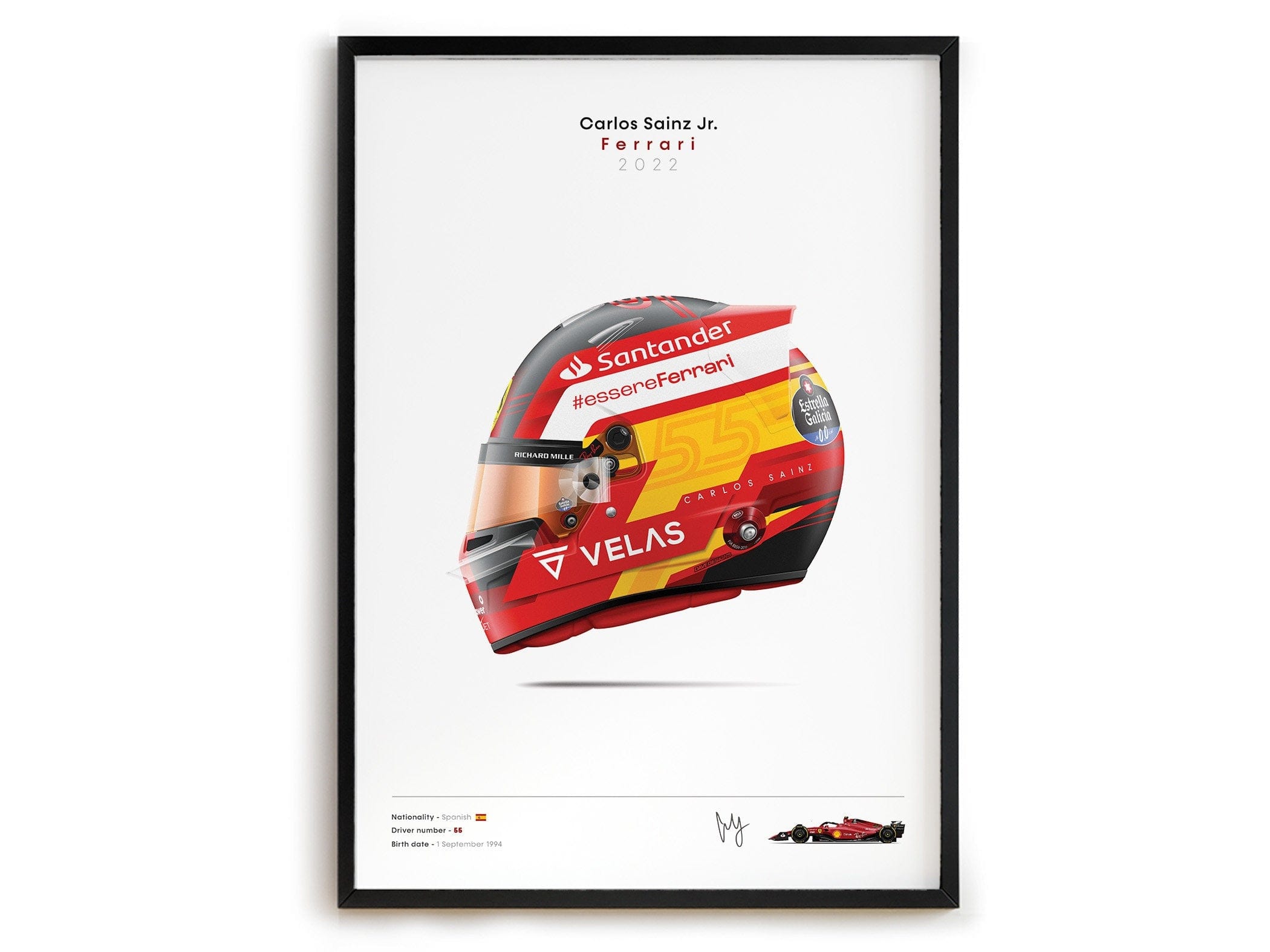 Poster Formel 1 Rennwagen Helm Rennfahrer Name Unterschrift · Deko Print ohne Rahmen