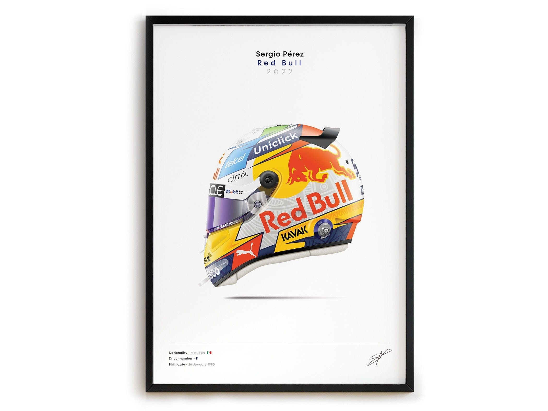 Poster Formel 1 Rennwagen Helm Rennfahrer Name Unterschrift · Deko Print ohne Rahmen