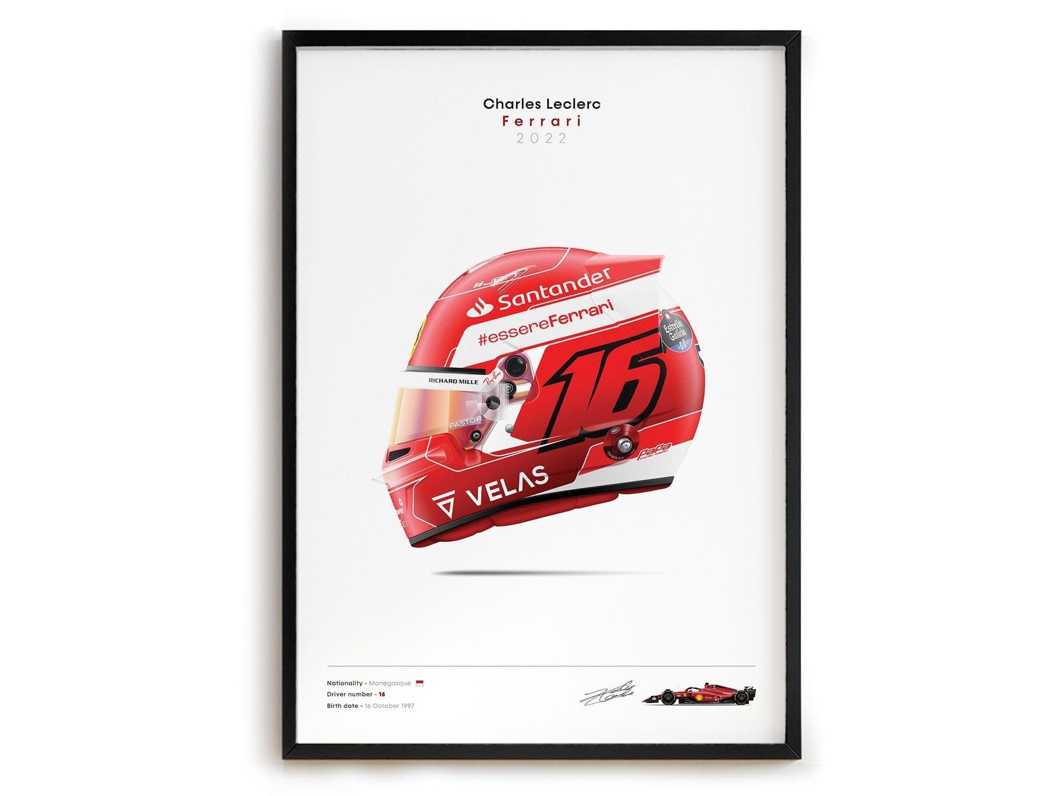 Poster Formel 1 Rennwagen Helm Rennfahrer Name Unterschrift · Deko Print ohne Rahmen