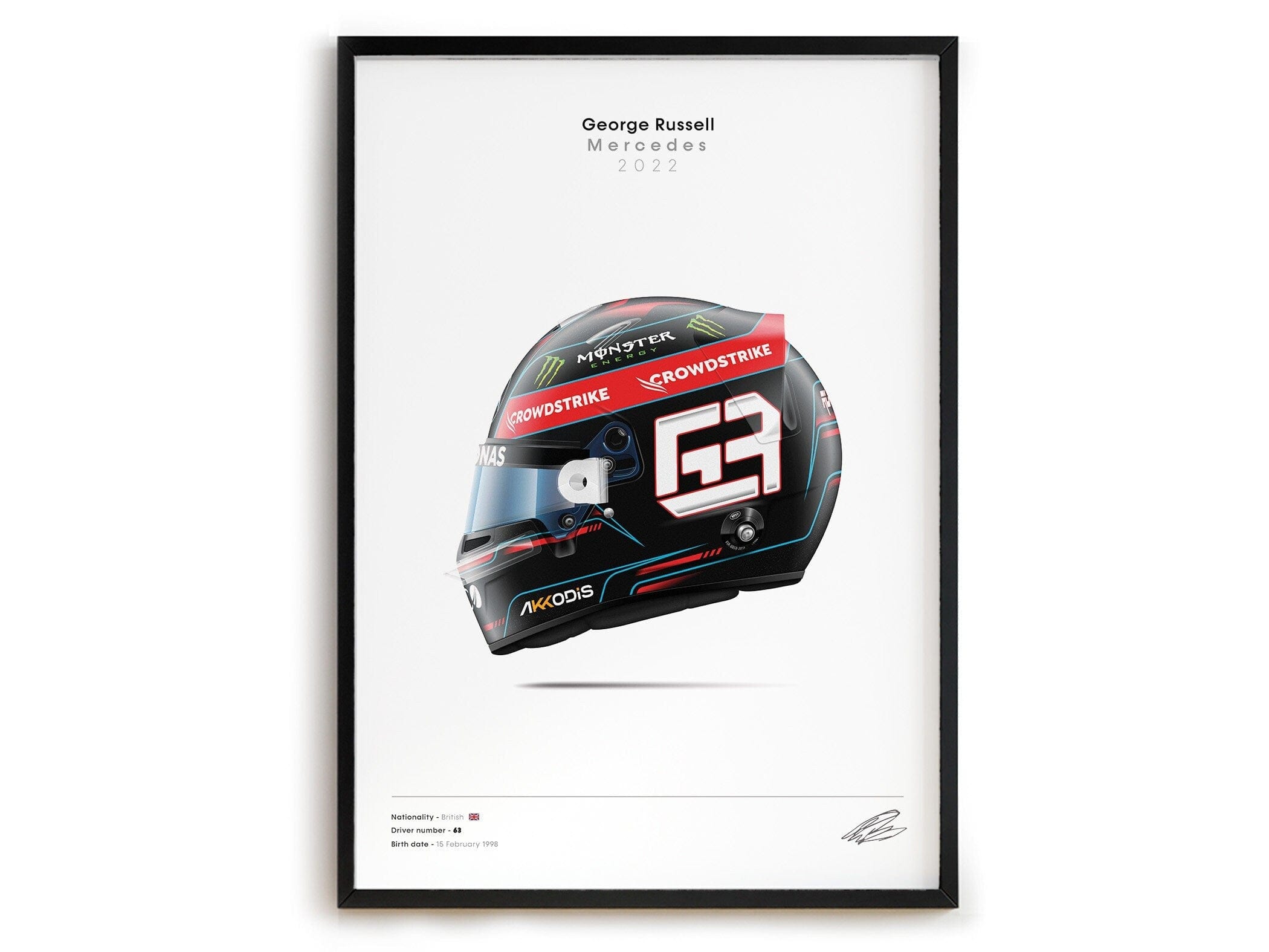 Poster Formel 1 Rennwagen Helm Rennfahrer Name Unterschrift · Deko Print ohne Rahmen