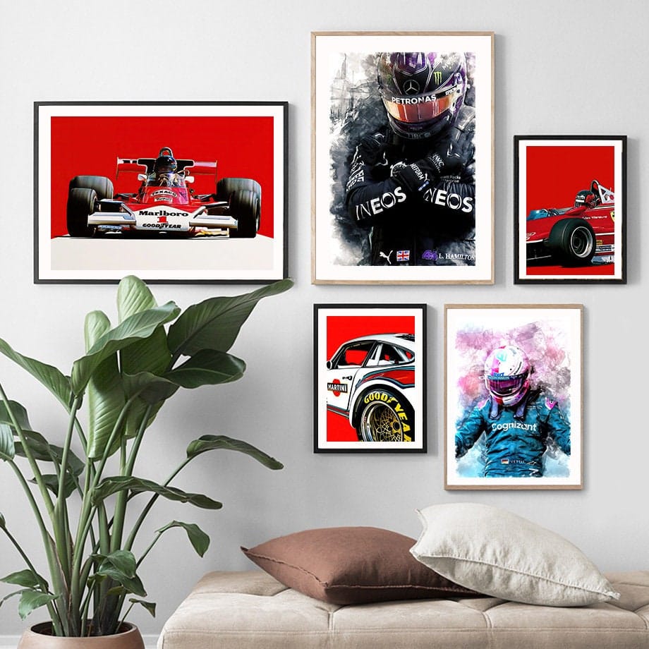 Poster Formel 1 Rennwagen Rennfahrer Aquarell · Deko Print ohne Rahmen