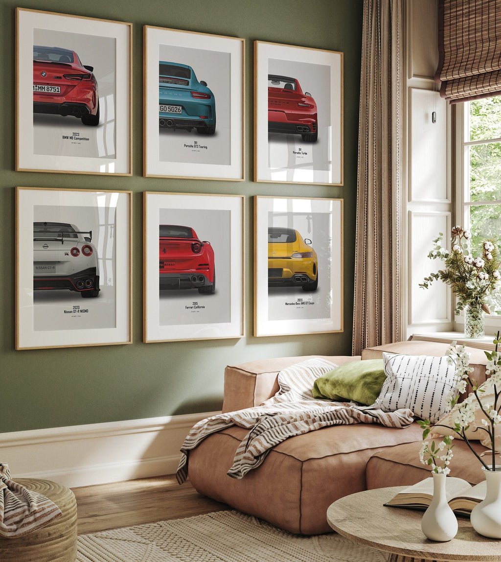 Poster Sportwagen BMW PORSCHE FERRARI Nissan Super Sport Auto · Geschenk für ihn · Wohnzimmmer & Büro · Wand Deko · Print ohne Rahmen