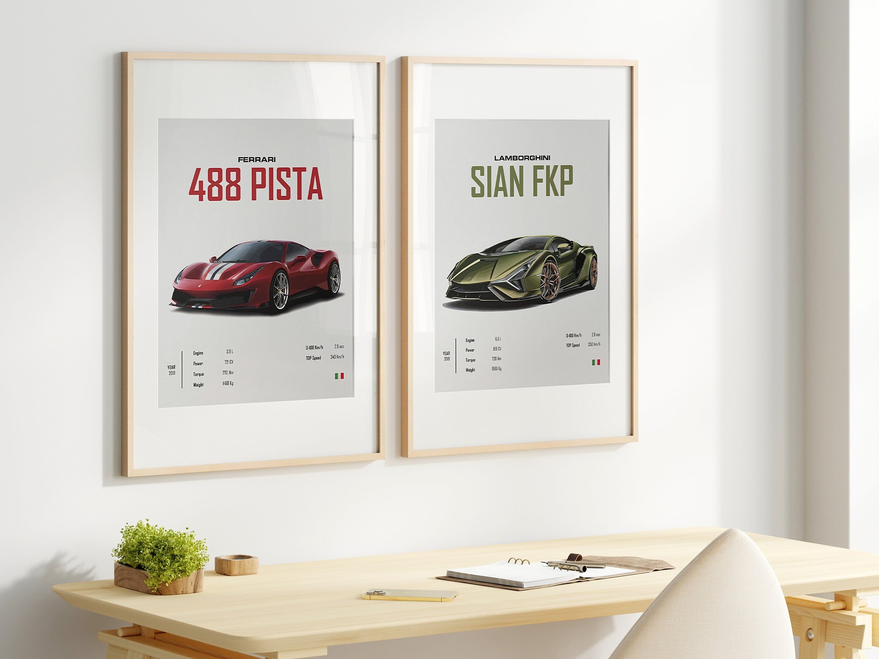 Poster Sportwagen FERRARI LAMBORGHINI MCLAREN Klassiker Legenden · Geschenk für ihn · Wohnzimmmer & Büro · Wand Deko · Print ohne Rahmen