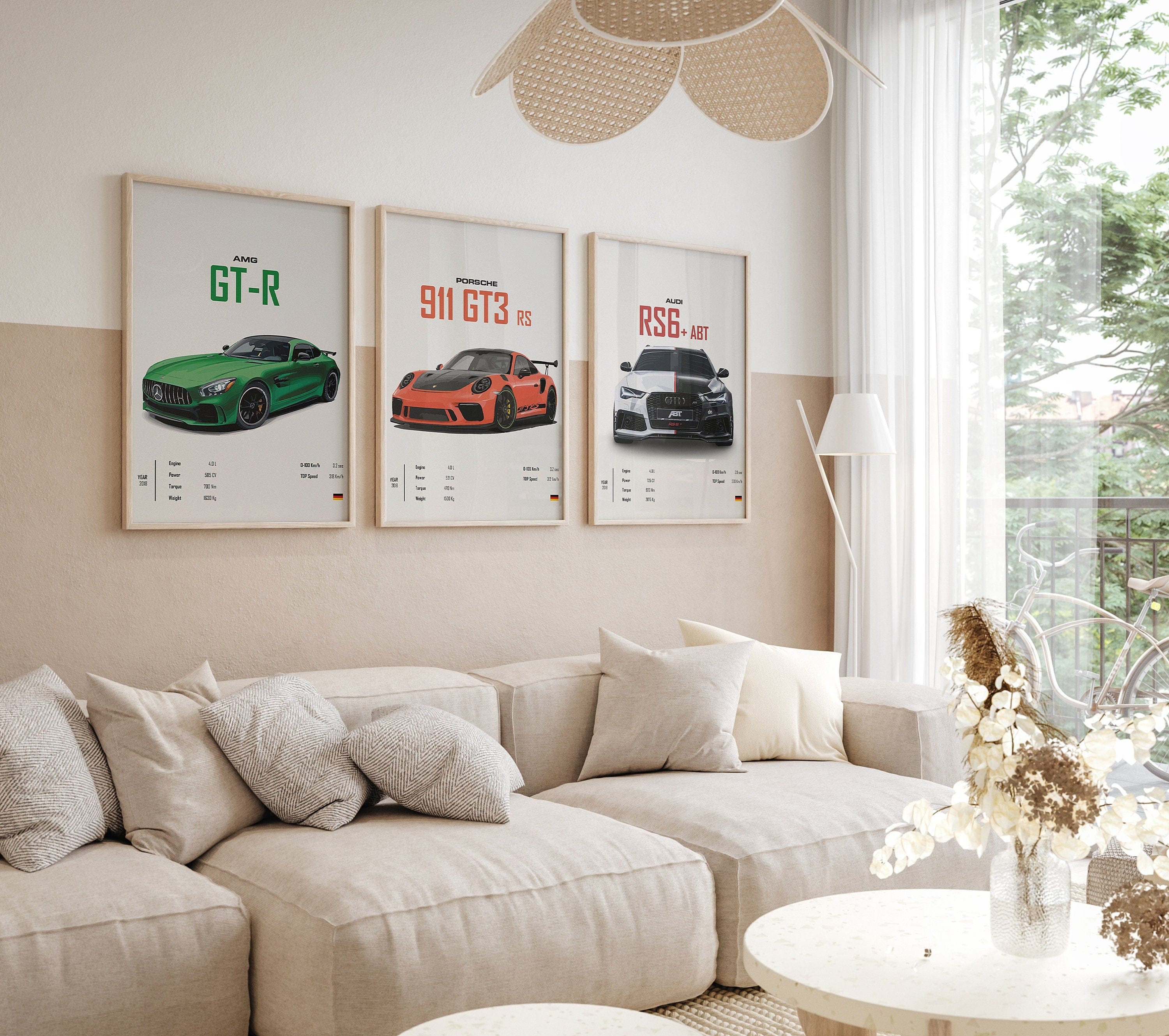 Poster Sportwagen PORSCHE 911 AUDI Rs MERCEDES Amg Gtr  Super Sport Auto · Geschenk für ihn · Wohnzimmmer Büro · Wand Deko PrintIohne Rahmen