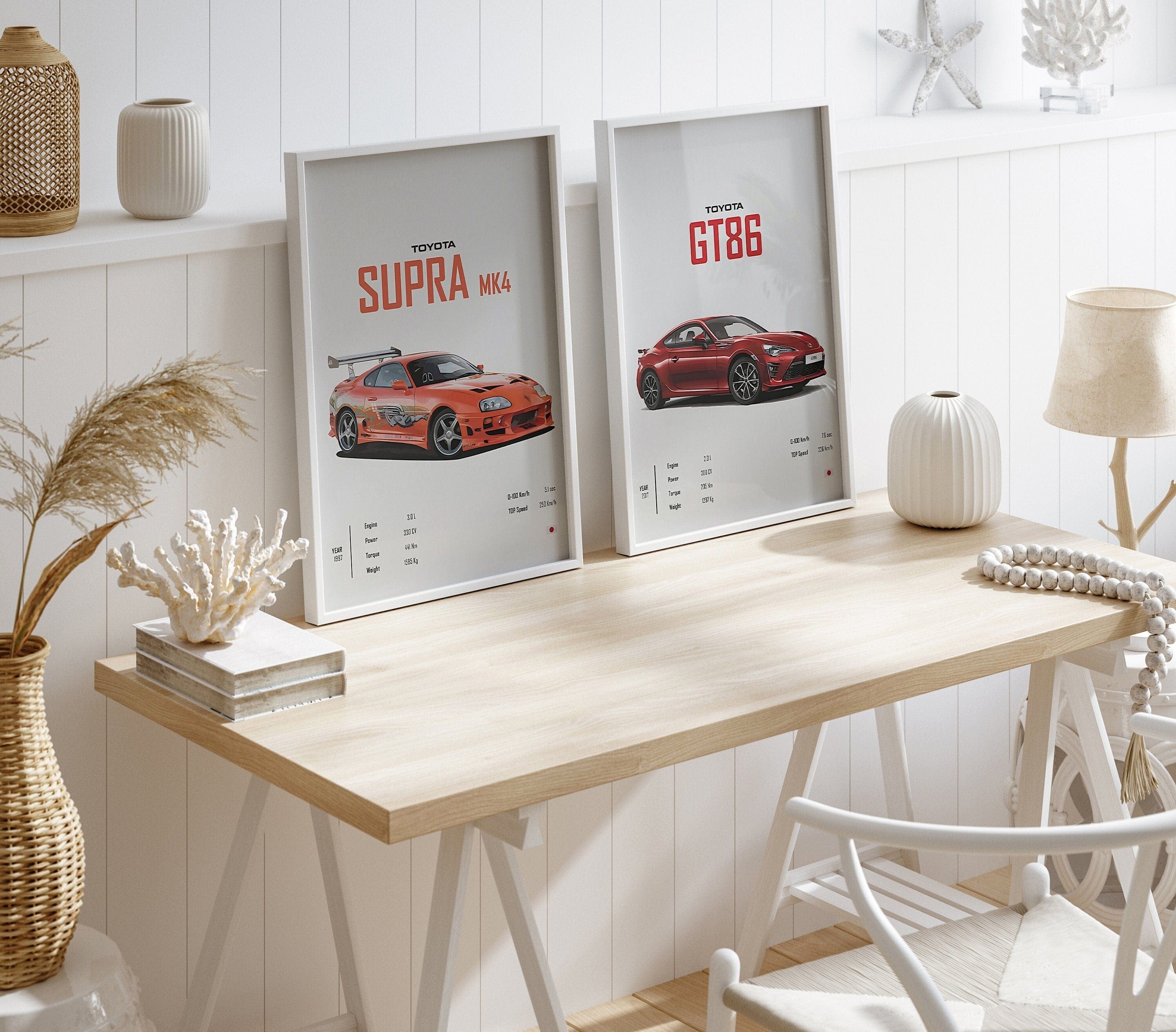 Poster Sportwagen TOYOTA SUPRA GT86  Klassiker Legenden · Geschenk für ihn · Wohnzimmmer & Büro · Wand Deko · Print ohne Rahmen