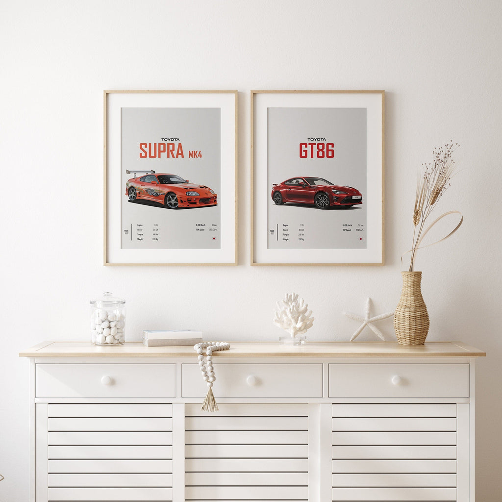 Poster Sportwagen TOYOTA SUPRA GT86  Klassiker Legenden · Geschenk für ihn · Wohnzimmmer & Büro · Wand Deko · Print ohne Rahmen